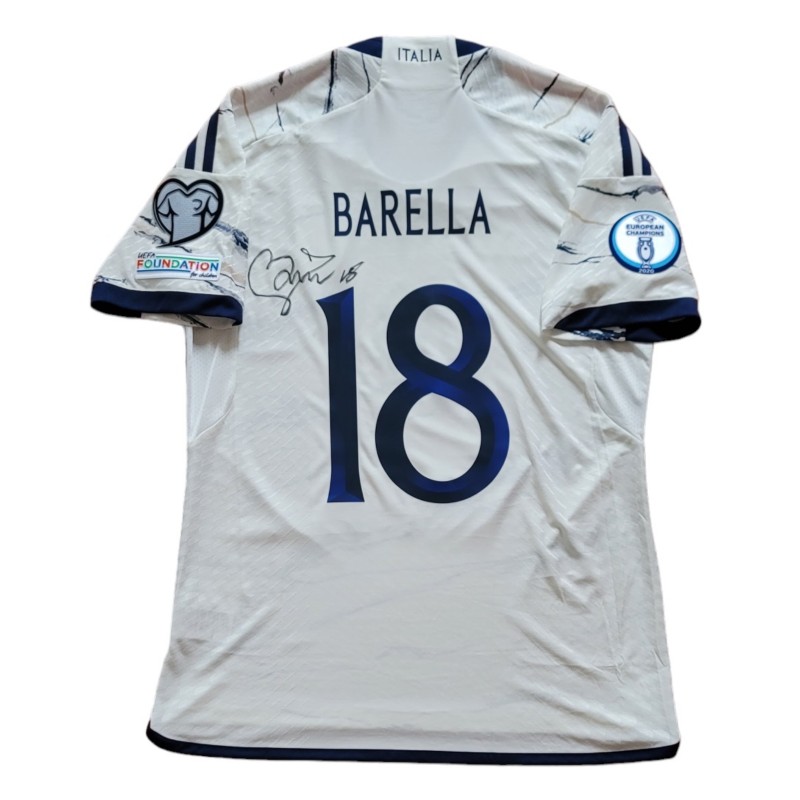 Barella's Italy Signed Match-Issued Shirt, Euro 2024 Qualifiers