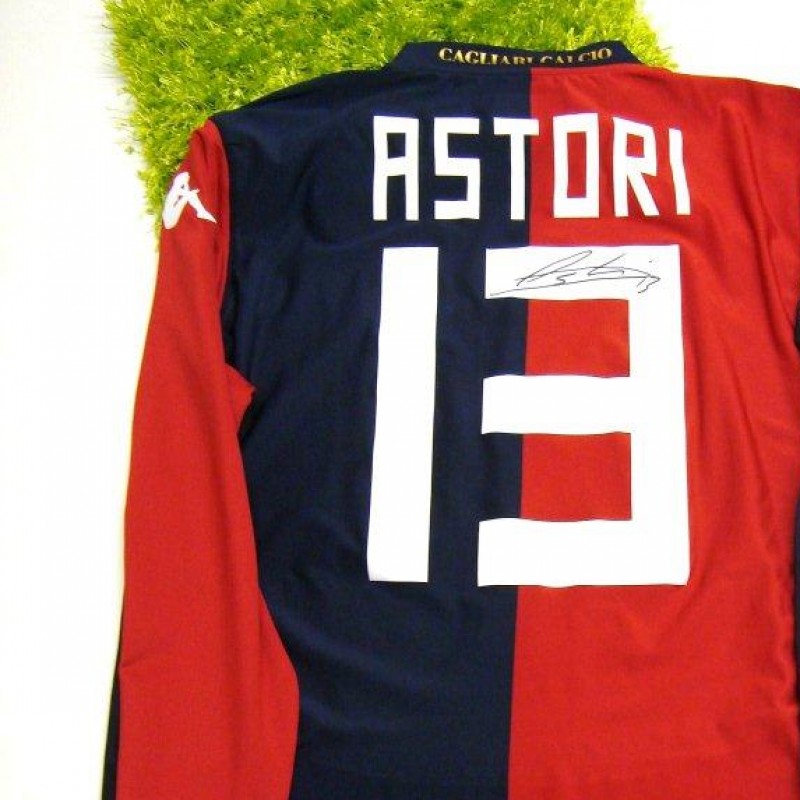 Cagliari match issued shirt, Astori, Serie A 2013/2014 - signed