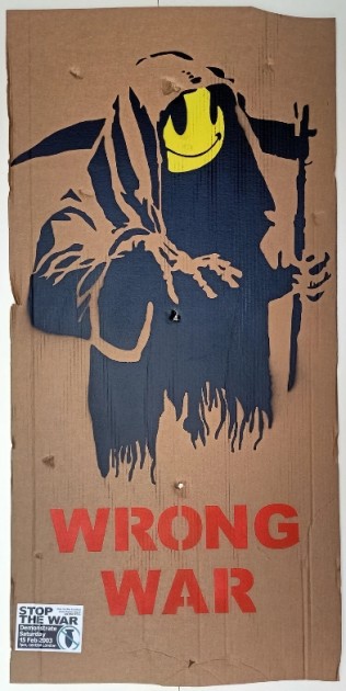 "Grim Greaper Wrong War 2003" Placard by Banksy