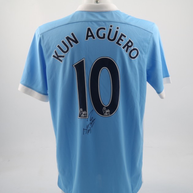 Sergio Aguero Signed Official Replica Manchester City 15/16 Home Shirt