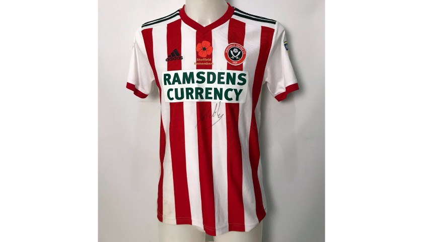 John Fleck's Sheffield United Worn and Signed Poppy Home Shirt 
