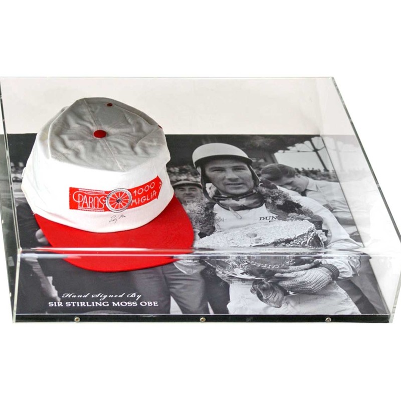 Sir Stirling Moss Signed 1000 Miglia Race Cap in Display Case