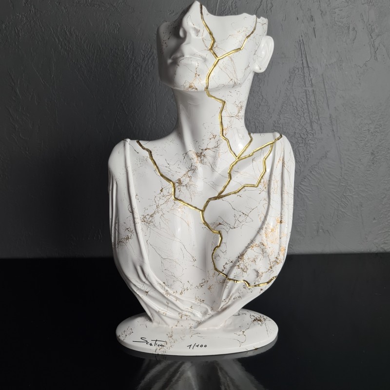 "Tired Face White and Gold Marble" by Santicri