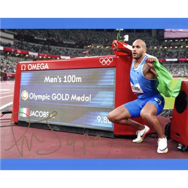 Olympic Photograph signed by Champion Marcell Jacobs.