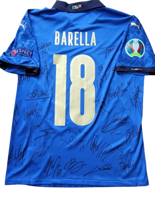 Barella's Issued Shirt, Spain vs Italy Semi-Final Euro 2020 - Signed by the Team