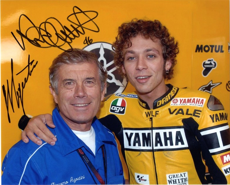Photograph signed by Valentino Rossi and Giacomo Agostini