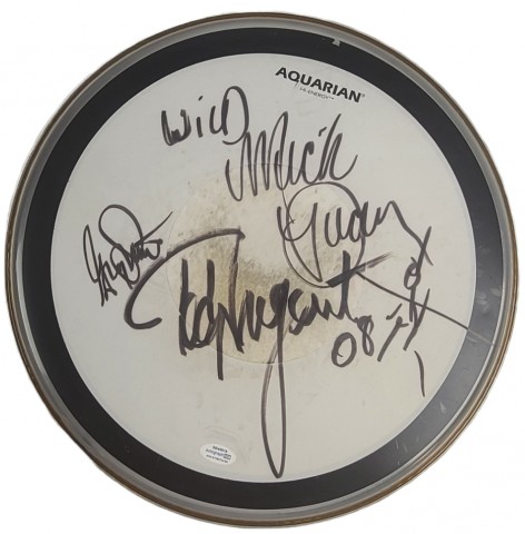 Ted Nugent Band Signed Concert Used Rolling Thunder Tour Drumhead