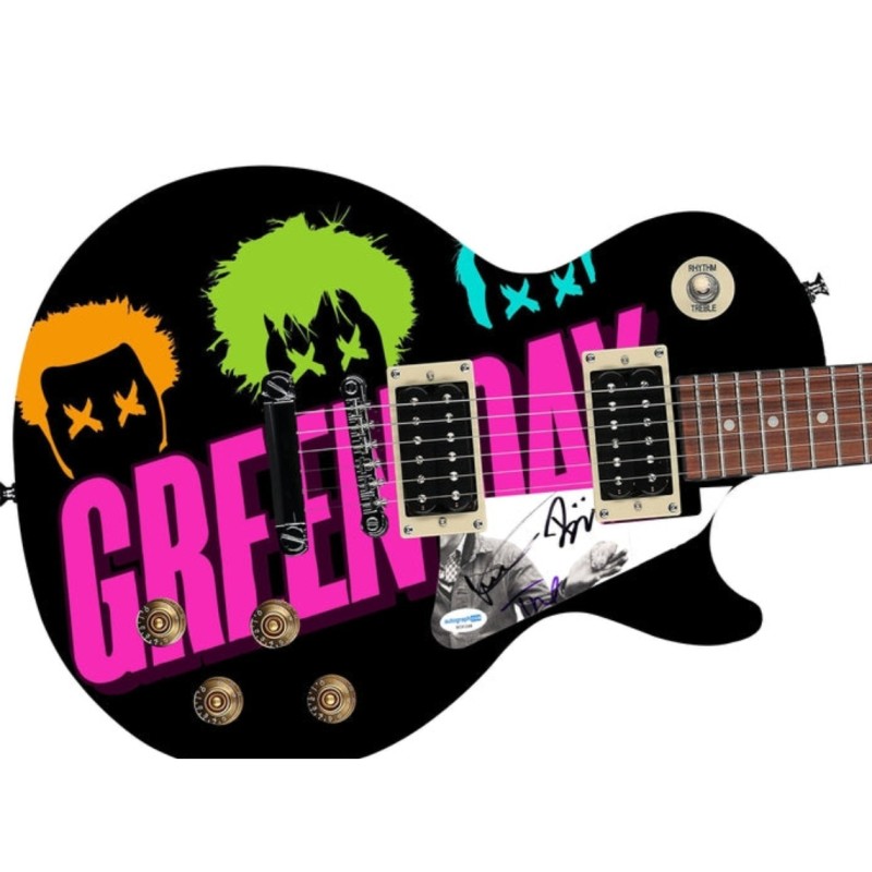 Green Day Signed Pickguard on a Custom Les Paul 100 Guitar