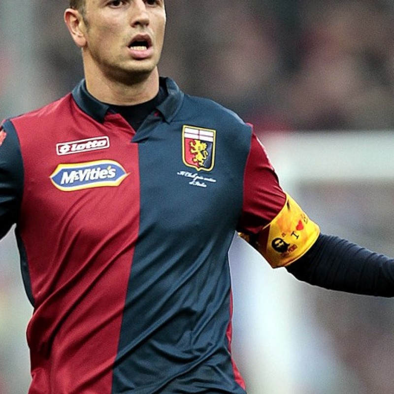 Genoa match worn Captain armband, Genoa-Roma Serie A 14/12/14 - signed by Antonelli 