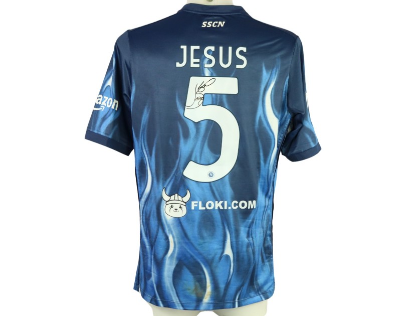 Juan Jesus' Napoli Unwashed Shirt, Flames Kit 2021/22 - Signed with photo proof