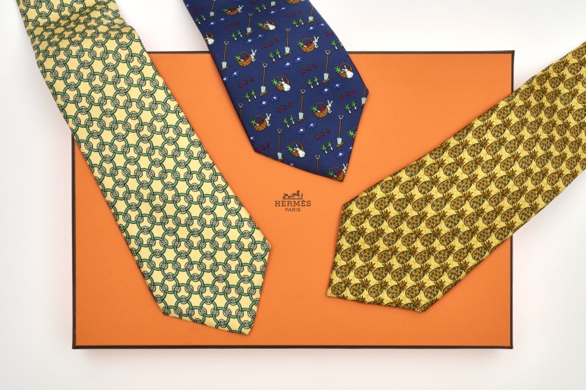 Box of three Hermes Vintage ties