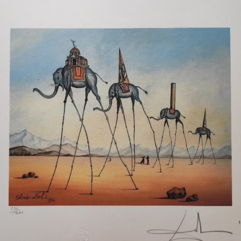 "Elephants Giraffe" Lithograph Signed by Salvador Dalí