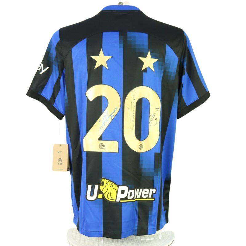 Scudetto Official Inter Milan Shirt, 2023/24 - Signed by Lautaro, Thuram and Dimarco