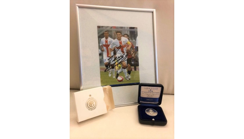 Inter Official Centenary Medal + Photograph Signed by Javier Zanetti