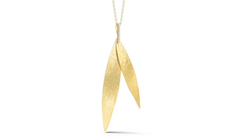 14 Karat Yellow Gold Stacked Leaf Necklace