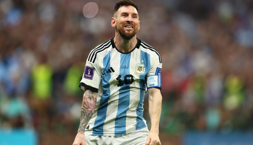 Maglia Messi Argentina, finale Coppa del mondo 2022 contro la Francia - Autografata