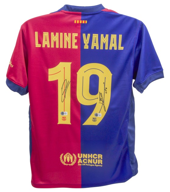 Replica della maglia del FC Barcelona firmata da Lamine Yamal