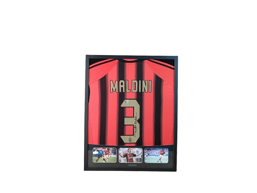 Maldini's AC Milan Signed Shirt in a Deluxe High-Quality Frame