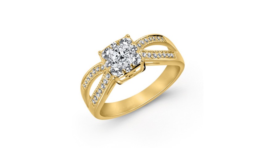 14KT Yellow Gold Split Shank Diamond Ring