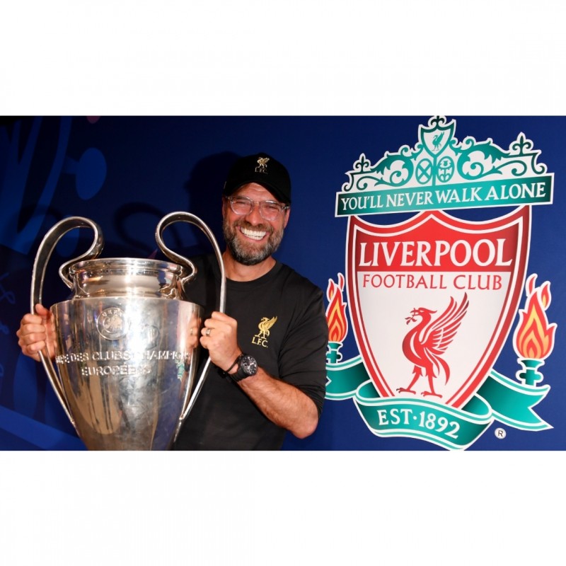 Jurgen Klopp's Liverpool Signed Champions League Trophy in Display Case