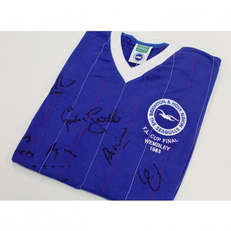 Retro Brighton & Hove Albion FC Shirt Signed by Members of the 1983 Squad