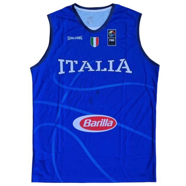 Italian National Basketball Team Match-Issued Jersey - Signed by Simone Fontecchio