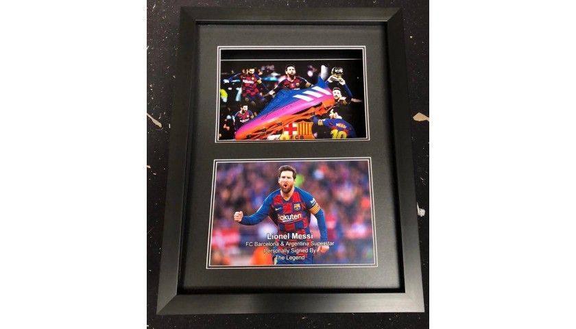 Signed Lionel Messi Barcelona Football Boot Display with LED Lighting