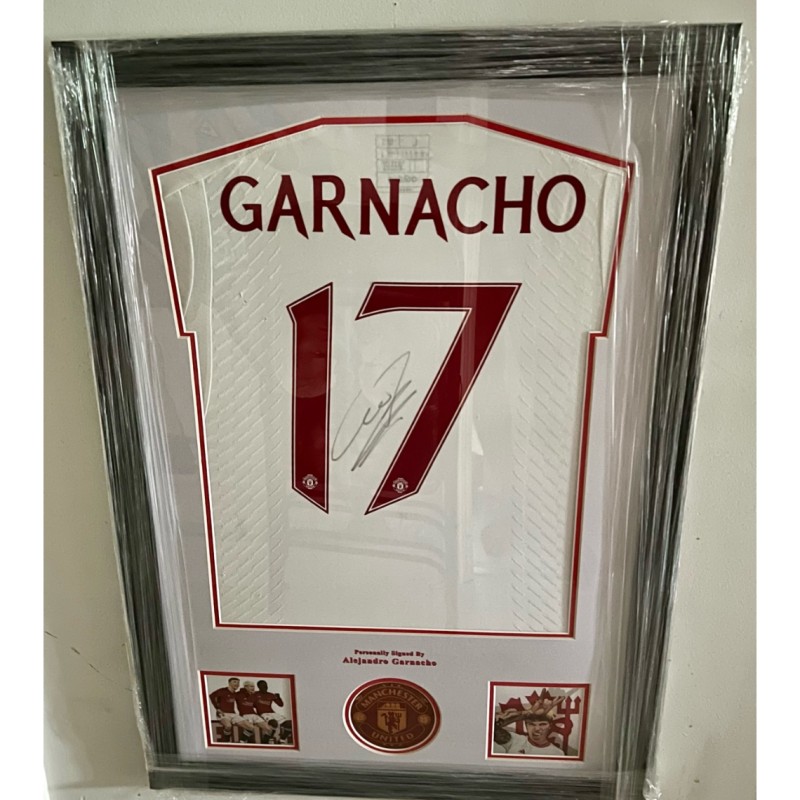Maglia third firmata e incorniciata di Alejandro Garnacho del Manchester United 2023/24