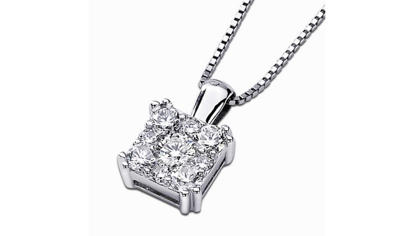 14KT White Gold Square Diamond Cluster Pendant with .75 TDW 