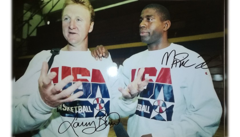 Photograph signed by Larry Bird and Magic Johnson