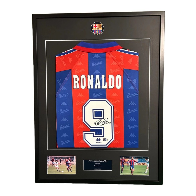 Maglia Ronaldo Barcellona, 1996/97 - Autografata e Incorniciata