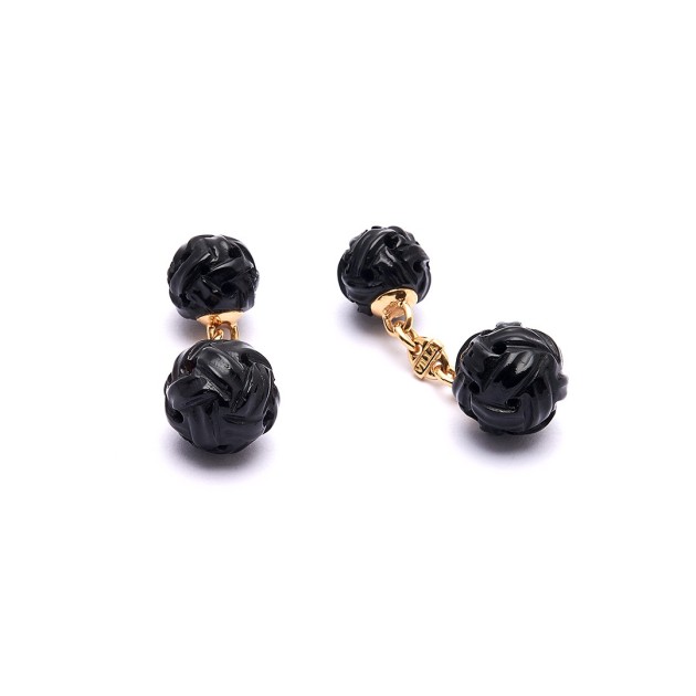 Onyx and 18K Yellow Gold Knot Cuff Links Gioielleria Villa