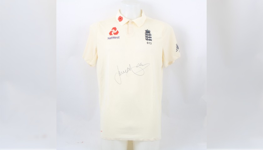 ECB 2018 Cricket Test Poppy Shirt Signed by Anderson