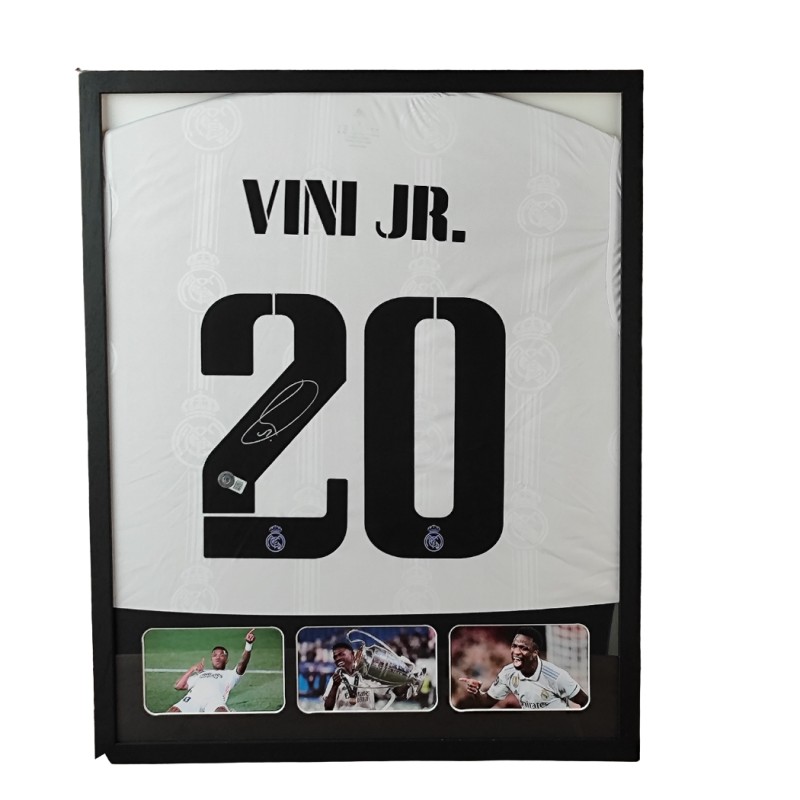 Maglia Real Madrid Vinicius Junior in cornice deluxe di alta qualità - Autografata