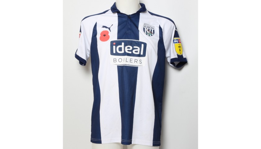 Matt Phillips' West Bromwich Albion  Worn and Signed Home Poppy Shirt 