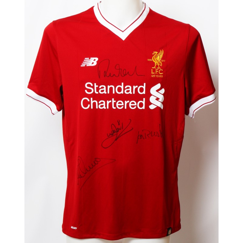 Official LFC 125 "Strikers" Shirt Signed by Aldridge, Rush, Owen and Fowler