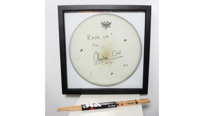Cherisse Osei, Simple Minds Signed and Framed Drum Head and Sticks