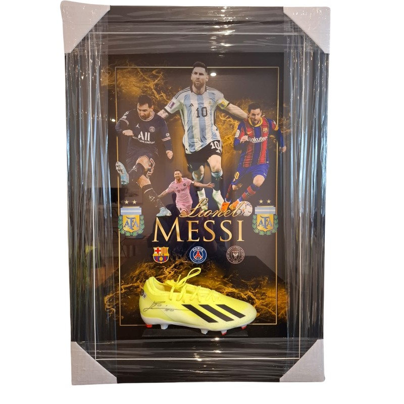 Lionel Messi's Signed And Framed Football Boot