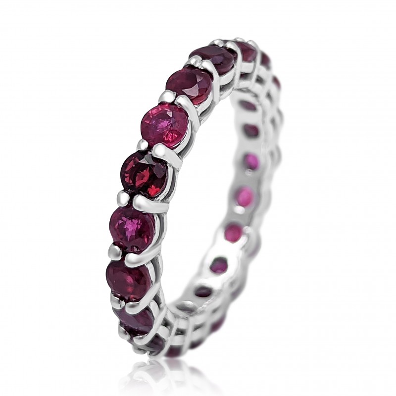 3.80 Ct Natural Red Ruby Eternity Band 14K White Gold Ring