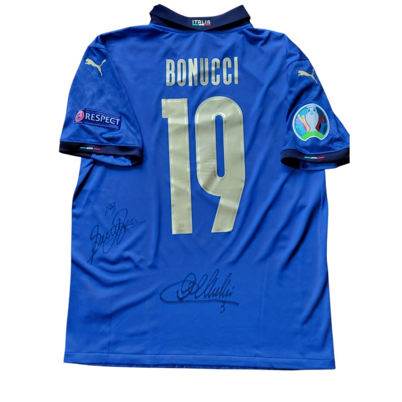 Bonucci's Issued Shirt, Italy vs England Final Euro 2020 - Signed by Bonucci and Chiellini