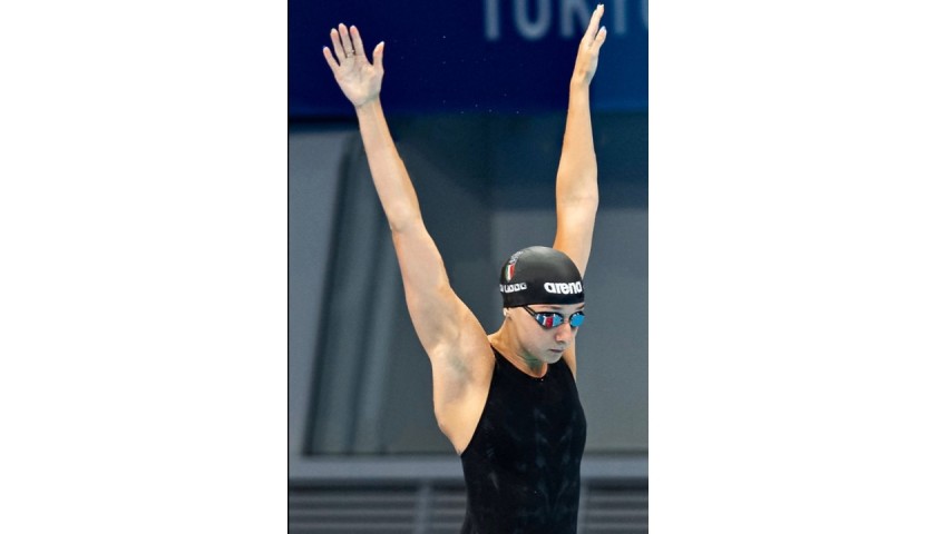 Di Liddo's Italy Worn Swim Cap, Tokyo 2020 + Signed Postcard