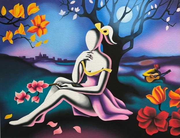 "Moonlight and Magnolia" by Mark Kostabi - Signed and Numbered