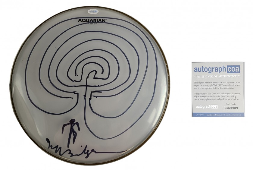 Jeff Bridges Signed Drumhead with Hand Drawn Sketch