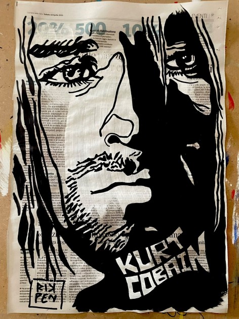 Kurt Cobain – Unique Artwork on Newspaper by RikPen