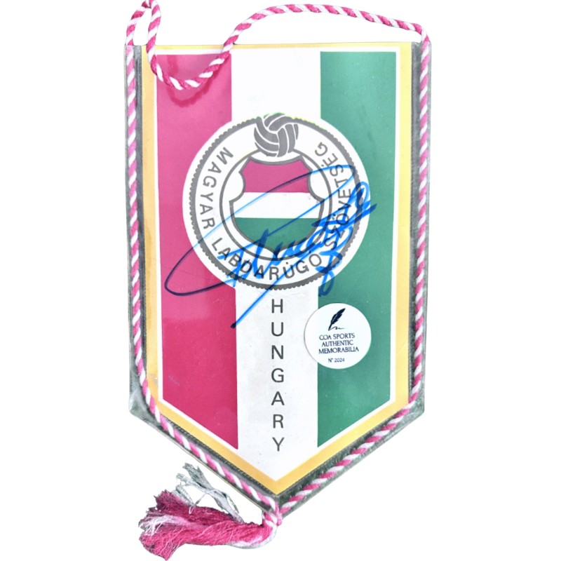 Hungary Official Pennant, FIFA World Cup 1982 - Signed by Ferenc Puskas