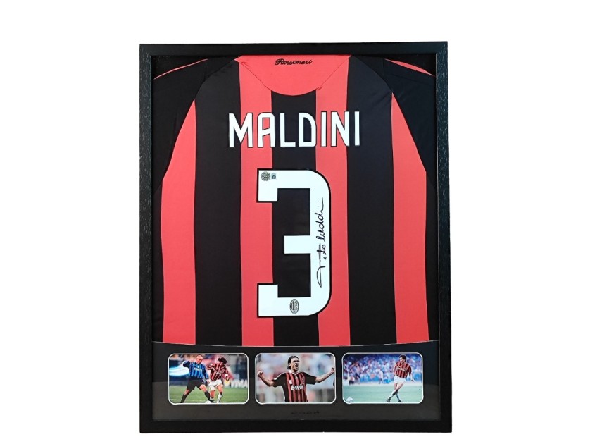 Maldini's AC Milan Signed Shirt in a Deluxe High-Quality Frame