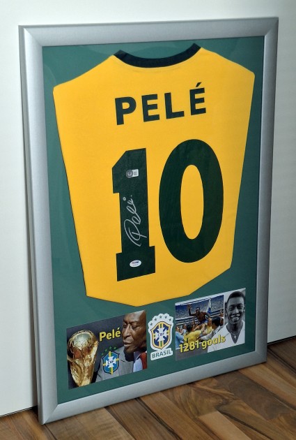 Pele's Brazil Signed And Framed Home Shirt