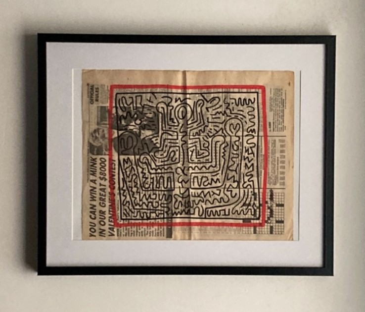 Disegno di Keith Haring su foglio di giornale (attributed)