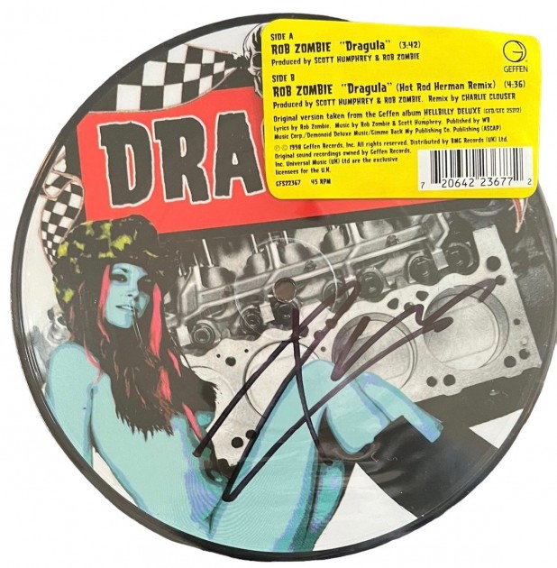 Rob Zombie Signed 'Dragula' Picture Disc Vinyl 45