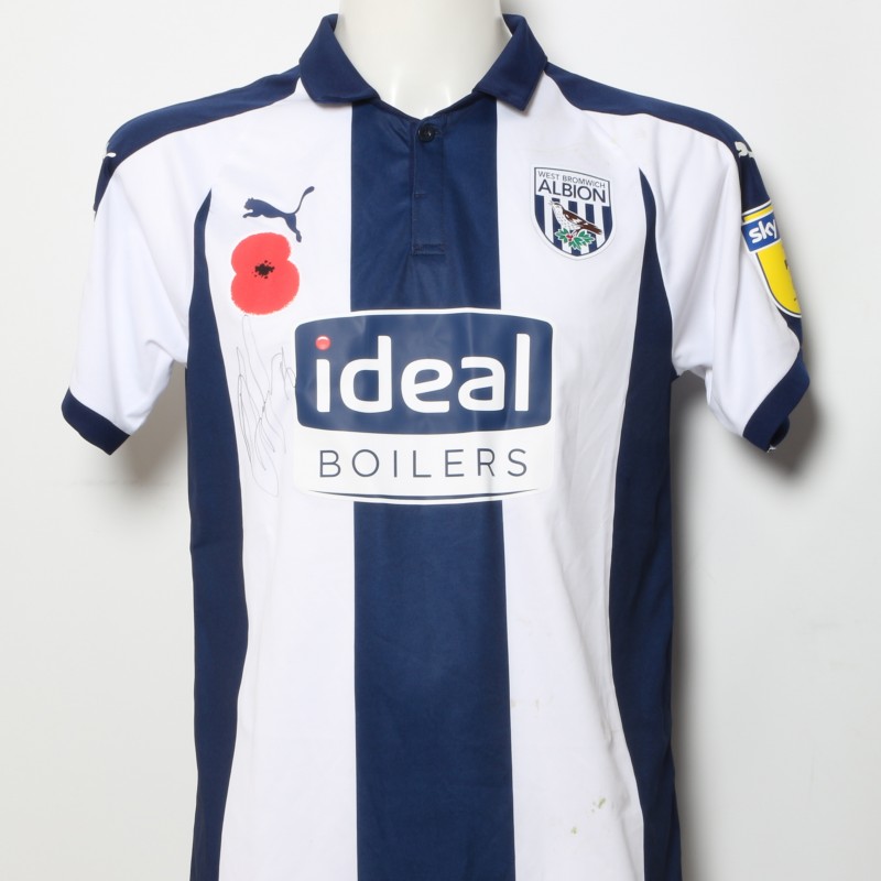 Dwight Gayle's West Bromwich Albion  Worn and Signed Home Poppy Shirt 